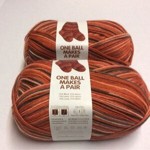 Lion Brand Sock Ease—Striped Sock Yarn - Orange, Gray, Cream
